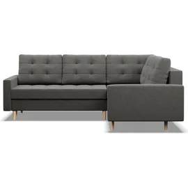 mebligo Rechts Ecksofa mit Schlaffunktion, Ottomane, Dunkelgrau - Grau