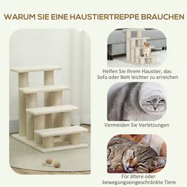 PawHut Tiertreppe Hundetreppe 4 Stufen Beige/Grau 63,5x43x60 cm