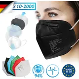 Virshields® FFP2 Mundschutz Maske - PFE 94%, EN 149:2001+A1:2009, 5 Lagen, 10-2000 Stück, Filtrierend, EU, Farbwahl - Halbmaske, Atemschutzmaske,... - Schwarz