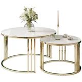 lookway Runder Couchtisch 2in1 LORI GLASS goldener Chrom - Schwarz/Weiß/Transparent