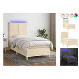 vidaXL Boxspringbett mit Matratze & LED Creme 90x200 cm Stoff