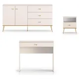 Feldmann-Wohnen Schlafzimmer-Set Selgin, (mit Türen, mit Einlegeböden, mit Schubladen, 3-tlg., moderne Optik, 3-teilies Möbel-Set für ́s Schlafzimmer), 3-teilig Kaschmir Mettalgriff weiß