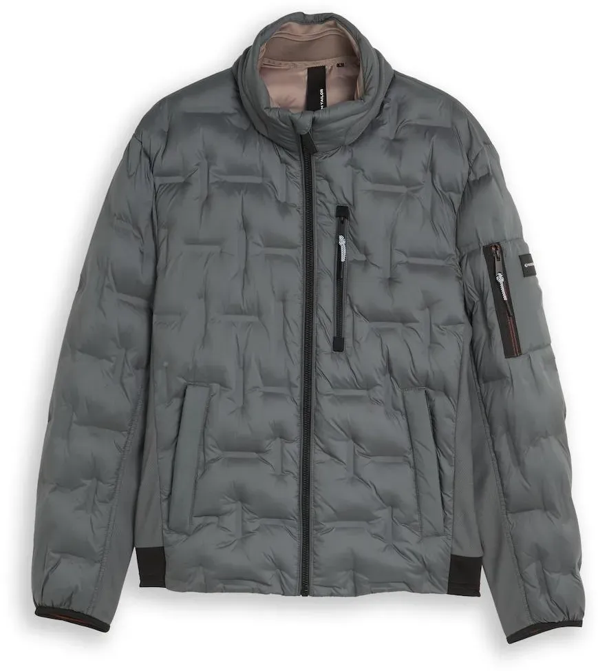TOM TAILOR Herren Hybrid Steppjacke mit verstaubarer Kapuze, grün, Uni, Gr. XXXL