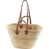 locker Aufbewahrungskorb Strandtasche, Korbtasche, Palmtasche mit Ledergriffen und Lederhenkeln, Strandkorb im Bohostyle beige