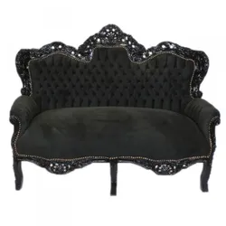 Casa Padrino Barock 2er Sofa Master Schwarz / Schwarz - Wohnzimmer Couch Möbel Lounge