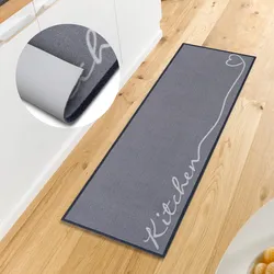 Küchenläufer HANSE HOME "Kitchen Herz", grau, B:50cm H:5mm L:150cm, Kunstfaser, Teppiche, Läufer, Rutschfest, Küchenteppich, Küche, Teppich, Pflegeleicht