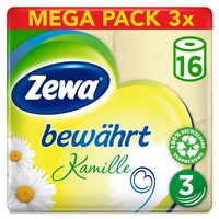 Zewa bewährt Kamille Toilettenpapier, weiches WC-Papier 3-lagig mit angenehmen Kamillen-Duft, 1 x Vorratspack mit 48 Rollen (3 x 16 Rollen)