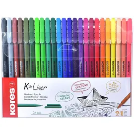 KORES K-Liner Fineliner, metallgefasste Spitze, 0,4 mm, 24 Stifte
