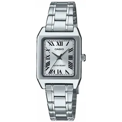 Quarzuhr, silber (edelstahlfarben), CASIO TIMELESS COLLECTION, Armbanduhren, Damen, Armbanduhr, Damenuhr, analog, Lederarmband