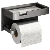 Coonoor Toilettenpapierhalter ohne Bohren, Klopapierhalter mit Feuchttücherbox,mit 21 cm Ablage grau