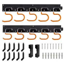 Relaxdays Gartengerätehalter Wand, 10 Haken, Geräte Wandhalterung, HBT: 5x43x2 cm, 2X Geräteleisten, schwarz/orange