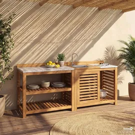 home24 Gartenspültisch / Akazie Massiv | Beige - Braun/Weiß/Grau