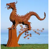Casa Padrino Luxus Gartendeko Skulptur Drache Rostfarben 290 x 140 x H. 292 cm - Riesige Stahl Deko Figur - Gartenfigur - Hotel Garten Deko