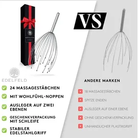 edelfeld Die entspannende Kopfmassage Spinne mit 28 Fingern von Edelfeld [VERBESSERTE VERSION 2025]- Mit Geschenkverpackung & Schleife - Kopfmassagegerät als Geschenk mit Auslegern auf 2 Ebenen Wohlfühl-Noppen
