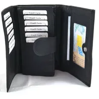 Damen Geldbörse Geldbeutel Portemonnaie Echt Leder Schwarz weich Kartenfächer