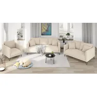 S-Style Möbel Polstergarnitur 3+2+1 Harmony aus Chenille-Stoff mit Hohen Schwarzen Metallfüßen, mit Wellenfederung beige