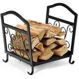 Costway Kaminholzregal Metall, Brennholzregal Feuerholzregal mit stabilem Sockel & Griffen, Kaminholzständer für Innen- und Außenbereich, 43 x 32,5 x 40 cm, Kleinmöbel, Kamine Zubehör, Kaminholzregale