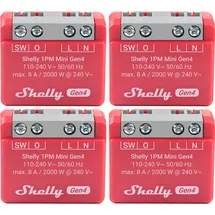 Shelly Relais 1PM Mini Gen4, 8 A, WLAN, Bluetooth, rot, 4 Stück