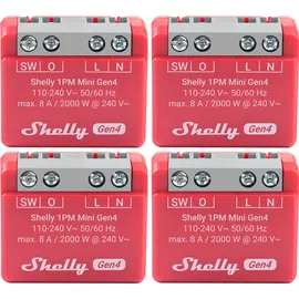 Shelly Relais 1PM Mini Gen4, 8 A, WLAN, Bluetooth, rot, 4 Stück