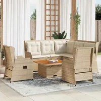 vidaXL 6-tlg. Garten-Lounge-Set mit Kissen Beige Poly Rattan