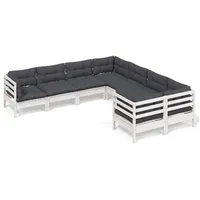 vidaXL 8-tlg. Garten-Lounge-Set mit Kissen Weiß Massivholz Kiefer