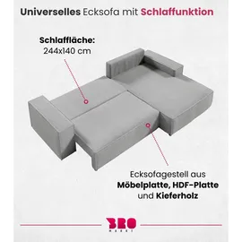 bromarkt Ecksofa PABLO Schlaffunktion Bettkasten L-Form 294x185x85cm Schwarz Links - Schwarz