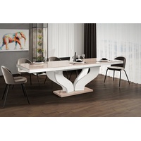 designimpex Esstisch Design Tisch HEB-222 Cappuccino / Weiß Hochglanz ausziehbar 160-256 cm weiß