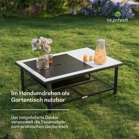 Blumfeldt Merano Avanzato L 3-in-1-Feuerschale mit Grillfunktion als Tisch, nutzbar 122 x 87 cm Weiß