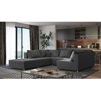 Fun Möbel Wohnlandschaft Sofa U-Form ANDRO, Inkl. Schlaffunktion, Bettkasten und Hocker, Inkl. 2 Zierkissen und 7 Rückenkissen, in drei verschiedenen Stoffen schwarz