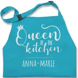 Kinderschürze Schürze Kinder Jungen Mädchen - Kochschürze - Queen of the Kitchen mit Name I Küchenchefin I Chefköchin - 7-14 Jahre - Türkis - kinderkochschürze koch kinderkochschürzen kind - 7-13 Jahre