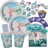 67-teiliges Party-Set - Sternenschweif Einhorn - Teller Becher Servietten XXL-Konfetti Muffin-Banderolen Picker Trinkhalme für 8 Kinder