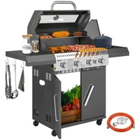 Outsunny Gasgrill 12 KW Grillwagen inkl 5 Brenner Seitenkocher