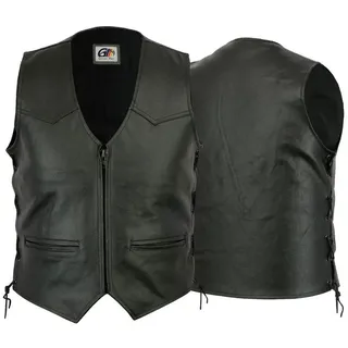 German Wear Motorradweste GW680 Black Zipper Motorrad Lederweste Biker Motorradweste Weste schwarz 52/L