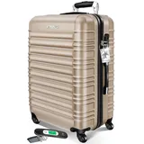 KESSER® Reisekoffer 120L Großer Hartschalen Koffer Inkl. Kofferwaage + Gepäckanhänger | Trolley Gepäck Rollkoffer Zahlenschloss 4 Rollen ABS-Hartschale Teleskopgriff, 75x50x32cm, Champagne
