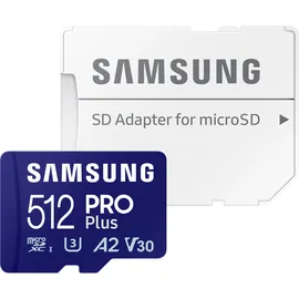 Samsung PRO Plus R180/W130 microSDXC 512GB Kit, UHS-I U3, A2, Class 10 (MB-MD512SA/EU)