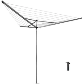 Brabantia Essential 3-armiger Aluminium-schirmtrockner mit Sockel L.30 M Brabantia Wäschespinne 310645, silber, 30m Leinenlänge, Bodenhülse