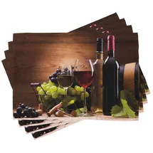 ABAKUHAUS Wein Platzmatten, Französisch Gourmet Tasting, Waschbare Stoff Esszimmer Küche Tischdekorations Digitaldruck, Hellgrün Braun Rubin