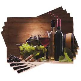 ABAKUHAUS Wein Platzmatten, Französisch Gourmet Tasting, Waschbare Stoff Esszimmer Küche Tischdekorations Digitaldruck, Hellgrün Braun Rubin