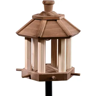 dobar® Vogelfutterhaus inklusive Ständer mit Futterpyramide - Wildvogelhaus wetterfest zum Aufstellen - Futterstation für Wildvögel - 20,5 x 17 x 123,5 cm - Braun