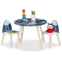 Relaxdays Kindersitzgruppe, 3-TLG., Space Dino, Kindertisch mit 2 Stühlen,