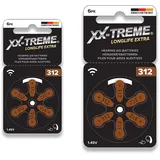 XX-Treme Longlife Extra Hörgerätebatterien 312 PR41 Braun – 12 Stück Zink Luft 1,45V – 2 x 6er Blister Vorratspack