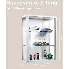 K-Möbel Hängevitrine, Weiß, Glas, 2 Fächer, Rechteckig, 60x80x25 cm, Wohnzimmer, Wohnwände, Vitrinenschränke