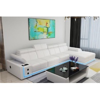 JVmoebel Ecksofa Couch Beleuchtete Leder Ecksofa L Form Sound Led Boxen, Made in Europa weiß