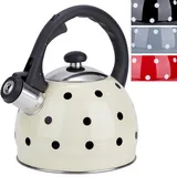 EliteHoff Wasserkessel Induktion Pfeifkessel aus Edelstahl, Kleiner Teekessel für alle Kochplatten, Flötenkessel Moderne, Wasserkocher für Tee Kaffee, ca. 2 L (Beige mit schwarzen Punkten)