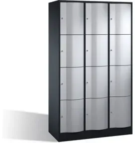 C+P Schließfachschrank Resisto, 12 Fächer, H1950xB1150xT540mm Front Weißaluminium Korpus Schwarzgrau