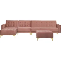 Modulsofa Samtstoff Schlaffunktion rosa rechtsseitig Ottomane ABERDEEN