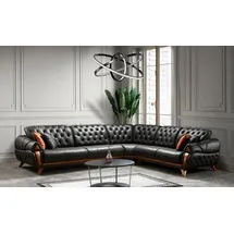 aea Eckcouch Leder 2-Sitzer Schwarz