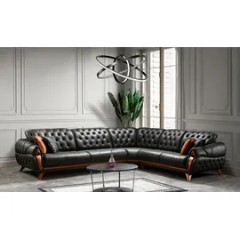 aea Eckcouch Leder 2-Sitzer Schwarz
