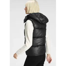 ALPENBLITZ Steppweste "Surabaya", Damen, Gr. 36, schwarz, Web, Obermaterial: 100% Polyester. Futter: 100% Polyester. Wattierung: 100% Polyester, kontrastfarbene Details, unifarben, figurumspielend hüftlang, Westen Steppweste, mit abnehmbarer Kapuze