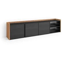 SKRAUT HOME Lowboard 207x50 cm Schwarz Eiche Holzwerkstoff